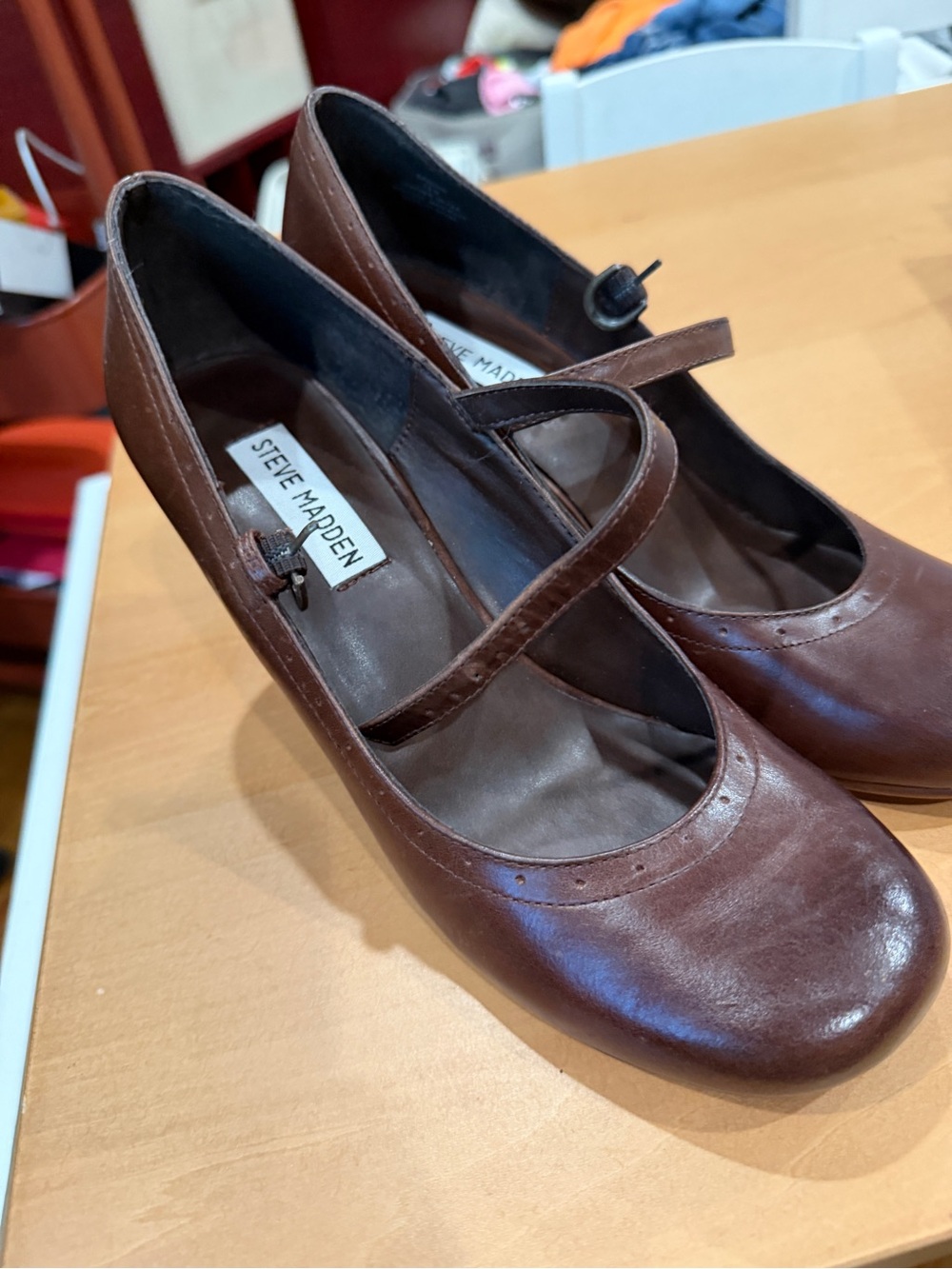 Steve Madden Brown Leather Mary Jane Heels
